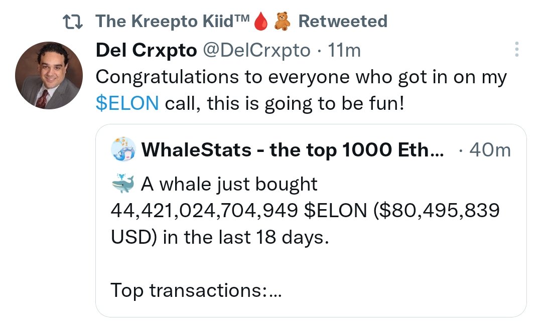 Whale__Tail's tweet photo. No surprise when these short term people start pumping you out of nowhere, it's bound to screw up the progress. Let's hope these pumpers got dumped on and we can get back to business as usual today. 

I think they just got jealous we're taking over.
$ELON #dogelon #dogelonmars https://t.co/Ce7KBQQQSX