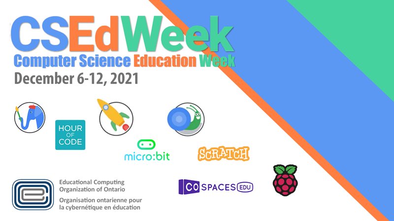 Exciting Learning for Computer Science Education Week
#CSEdWeek

ONTARIO EDUCATORS! 
Check out the <a href="/ecooorg/">ECOOorg</a> curated events, coding tools, and organizations offering programming for your classes leading up to and including  #CSEdWeek Dec 6-12. 

ecoo.org/blog/2021/11/1…