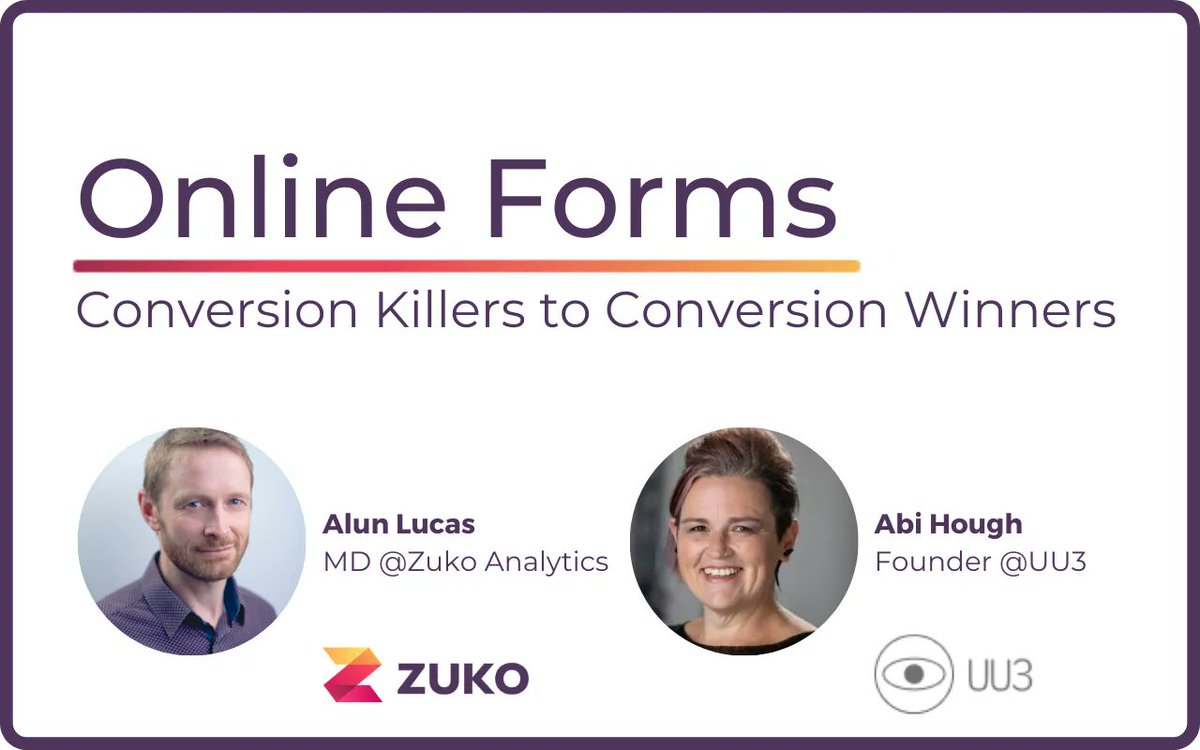 ZukoAnalytics's tweet photo. Register now to join us and UU3 as we take you through the basics on how to fix your forms, and share some quick wins to improve your conversion rates Chart with upwards trend 

https://t.co/d2szY5p19W

NB! Spaces are limited!

#CRO #uxdesign #DigitalMarketing #webinar https://t.co/tciGVj2JDh