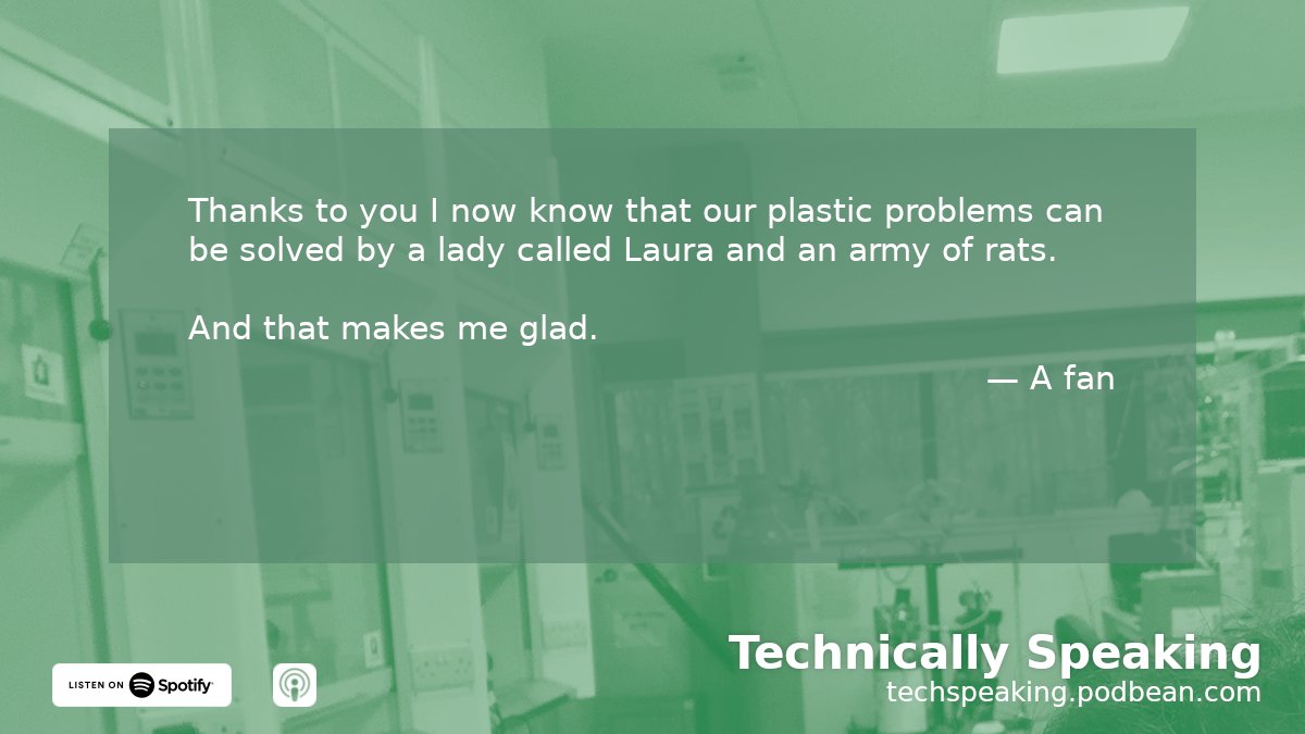 TechnicallySp11's tweet photo. Thank you listeners for your feedback! This is from episode 19 where we discussed #plasticpollution in waste water and somehow ended up talking about @Dr_Leay's pet rat that really loves to eat plastic.
#comedyscience #geekchat
https://t.co/wfXkVBxqbl https://t.co/5oD9PaXPEl