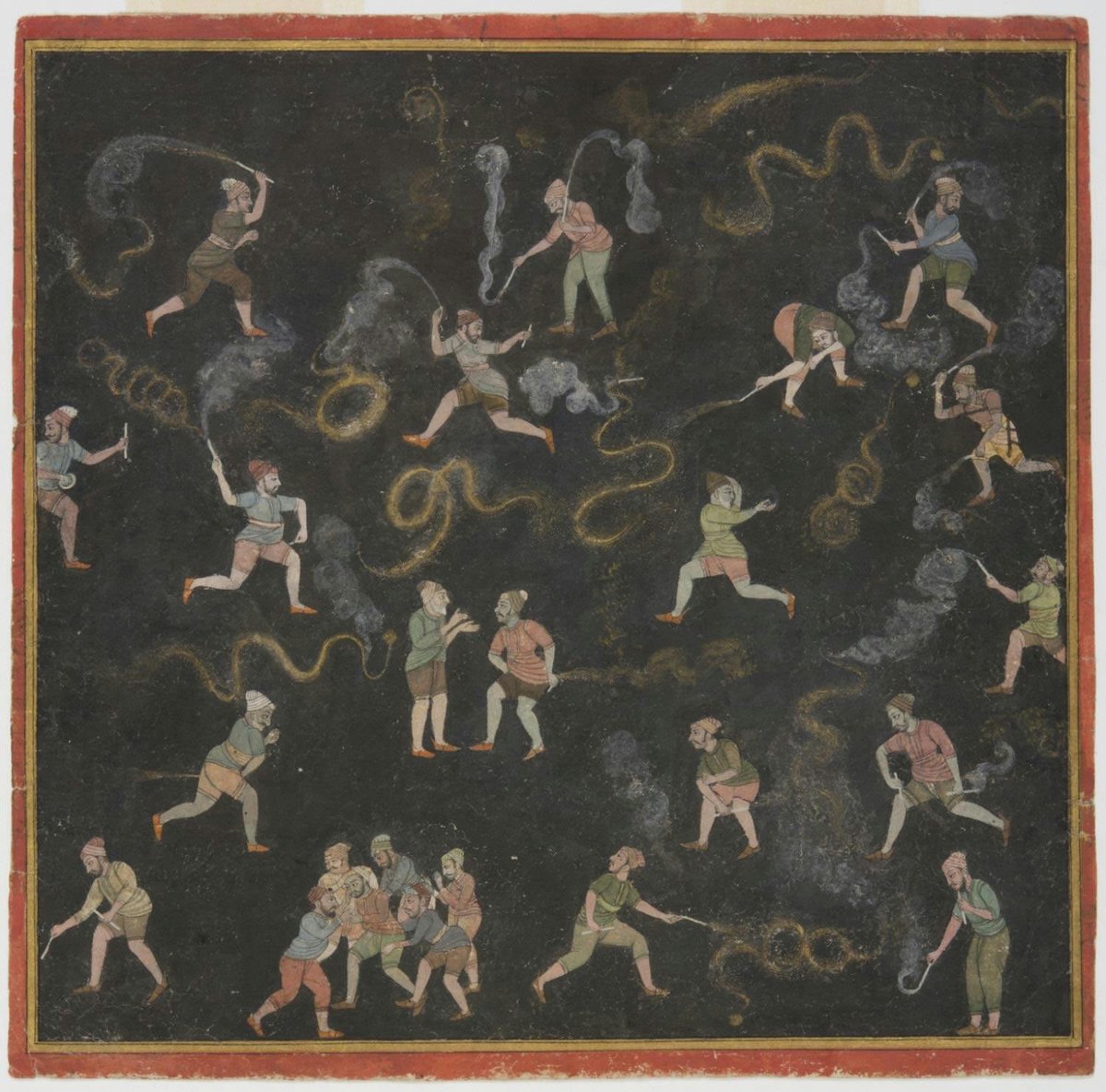 hinduaesthetic's tweet photo. Men with Fireworks for Diwali 
c. 1730-1740; Udaipur, Rajasthan https://t.co/KEkLQUjiYX