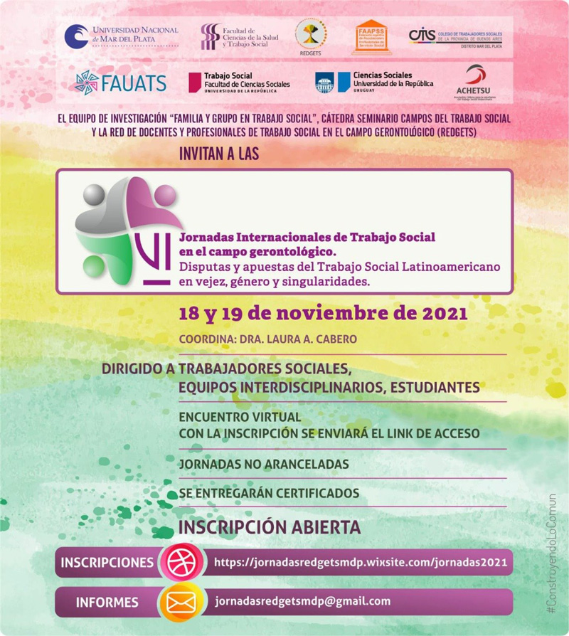 InfoAlgec's tweet photo. #Difundimos 📢🔔🇦🇷 Desde #HOY se desarrollan las Jornadas virtuales e internacionales de #TrabajoSocial en el campo gerontológico, que promueven desde la #FCSyTS de la @unmdp y la #REDGETS. Enterate cómo participar del evento en la web de #algec. ⬇️
🔗https://t.co/Z4Eq48j5XN ↗️ https://t.co/qUh9ol508y