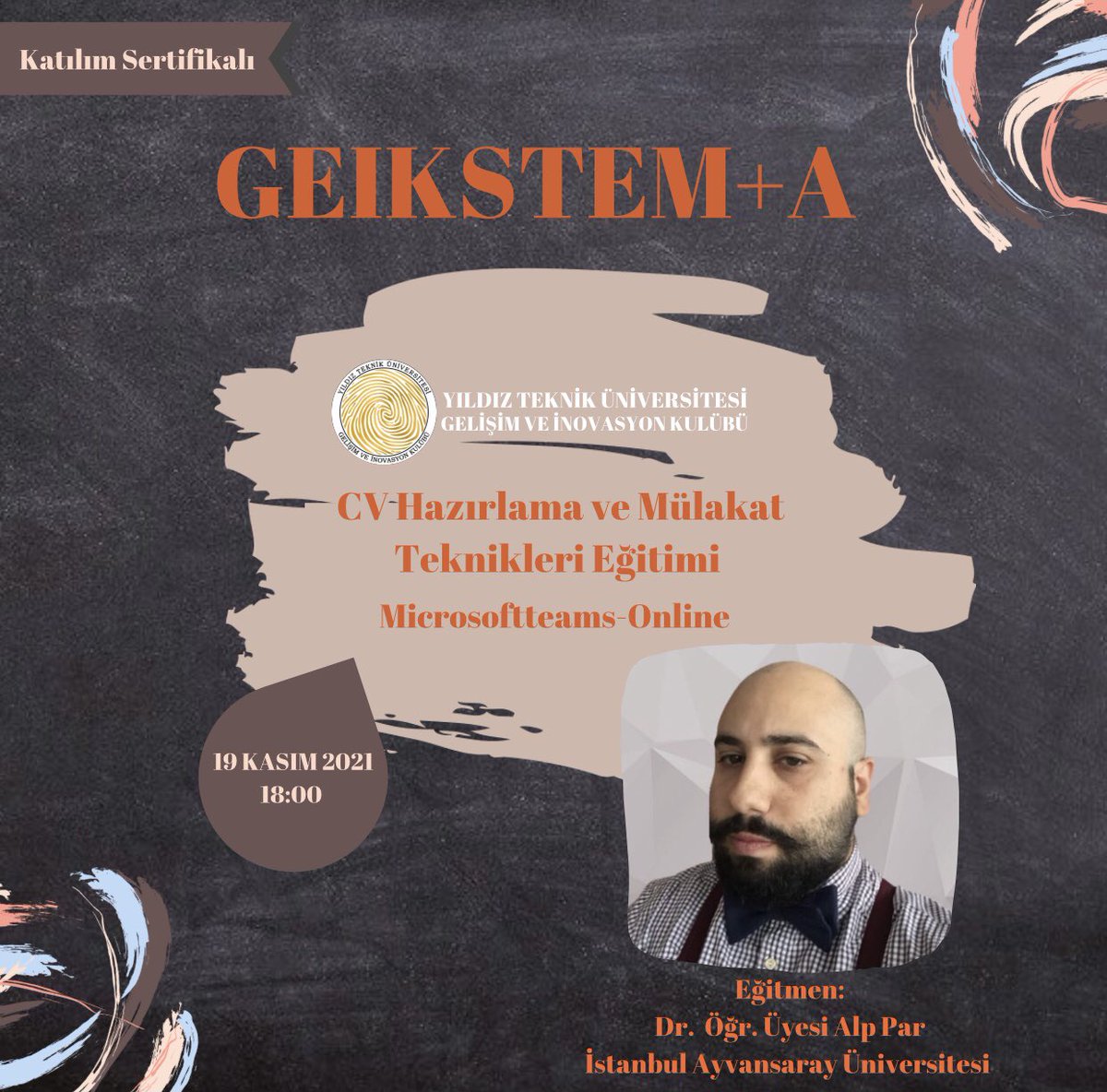 ytugeik's tweet photo. Geikstem 2021 açılış eğitimlerinde sıra CV Hazırlama ve Mülakat Tekniklerinde!

Başarılı eğitmen Alp Par’ın katılım sertifikalı CV hazırlama ve Mülakat Teknikleri eğitimi yarın 18:00’da Teams üzerinden gerçekleşecek. 

Başvuru linki 👉 https://t.co/W5O8312dlQ https://t.co/9kwcOUrynJ
