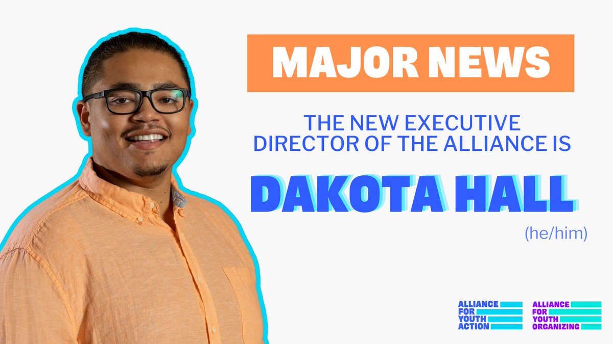 alliance4youth's tweet photo. Meet our new Executive Director, Dakota Hall🎉

Dakota is ready to lead the nation's largest network of youth-led organizations dedicated to building power year-round. 

Please join us in welcoming Dakota as our new Executive Director! https://t.co/SGhZBlB8Pn