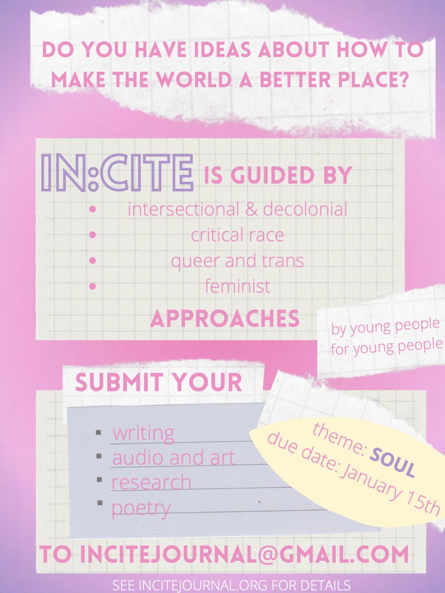 incite_journal's tweet photo. Have something to share? Read below ! ✨ Submissions are greatly appreciated! https://t.co/qxoC2e4aDS