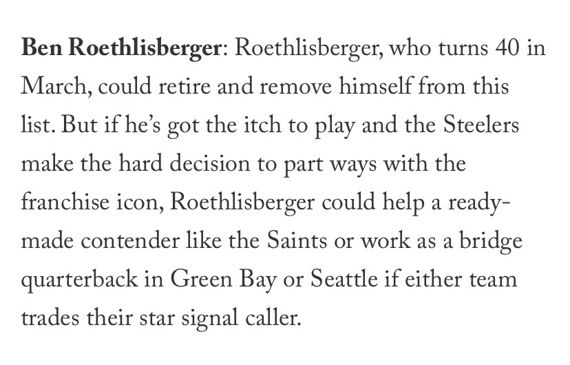 ThePoniExpress's tweet photo. The Athletic. The website that employs awesome Steelers insiders like ⁦@EdBouchette⁩ and ⁦@MarkKaboly⁩. Speculating this morning that Big Ben could play in 2022 for another team! Saints or even Seahawks if Russell Wilson is traded. WOW. https://t.co/DOFhvfsY9u