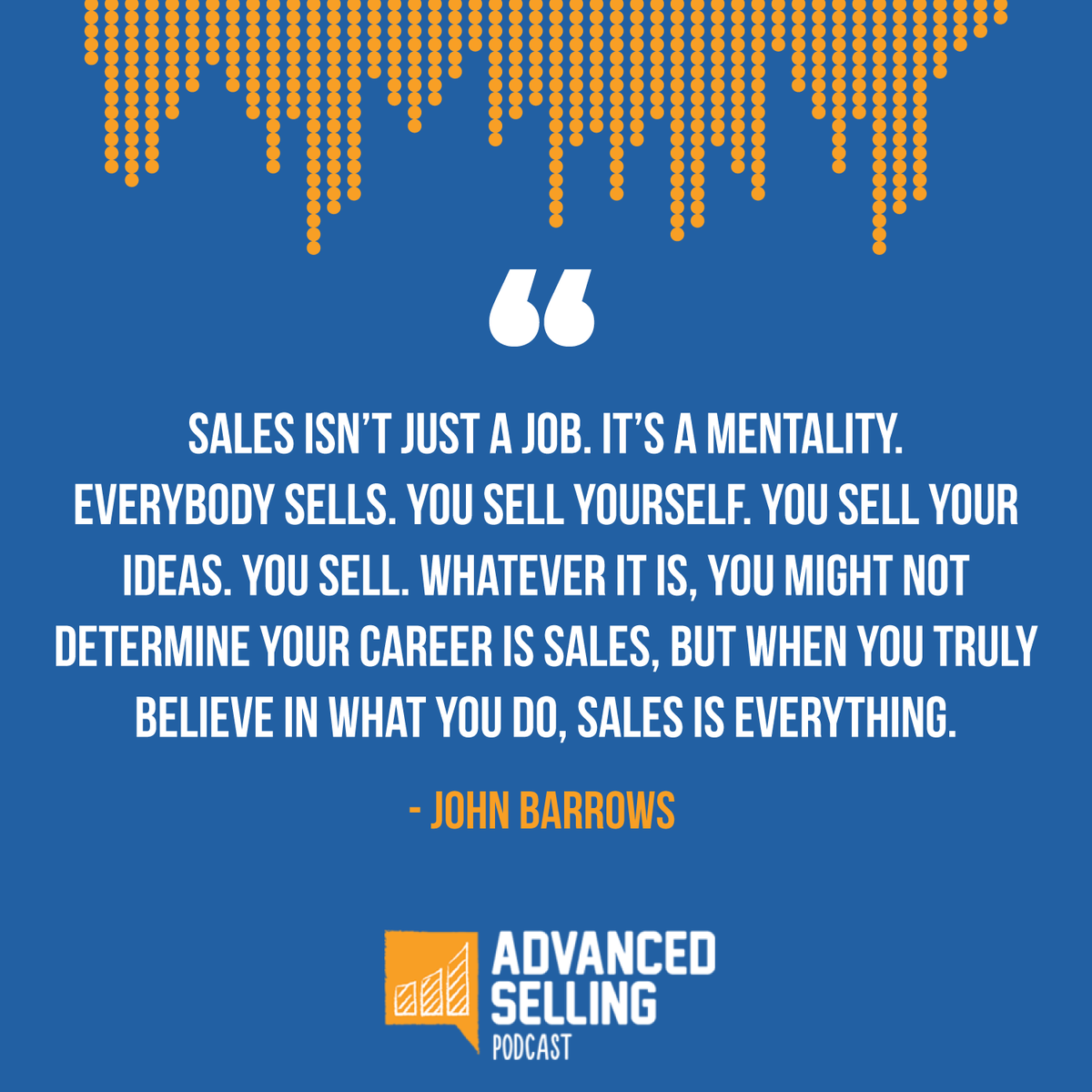 AdvancedSelling's tweet image. No one is more passionate about sales than our guest, John Barrows. We’ve been following him for years and finally met up with him in our studio. Listen in and hear him explain why sales is the best profession on the planet. ow.ly/iiPC50GQNUj
