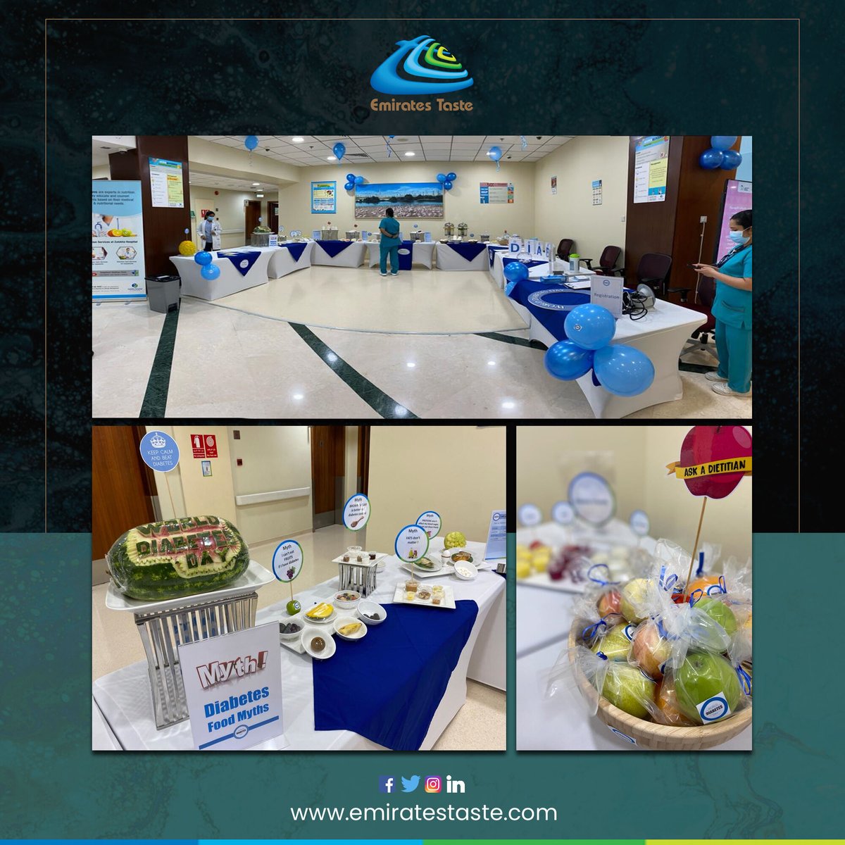 EmiratesTaste's tweet photo. World Diabetes Day celebration conducted at one of our Prestigious Hospital client. Focusing of Diabetes and its related wellness precautions. Service of ETCS team was much appreciated by the Senior management team of the Hospital. 
#WorldDiabetesDay #CateringServices #UAE https://t.co/ZsPKB5NEDH