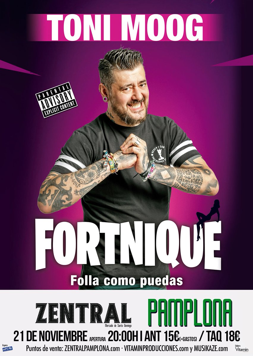 VitaminProdus's tweet photo. 📢Atención💥 Plan para el finde‼
Toni Moog  presenta "Fortnique" el Sábado en Bilborock de #Bilbao y el Domingo en la Sala Zentral de #Pamplona ‼

ℹ🎟 Toda la info y entradas en https://t.co/8JAc82nEGC

#tonimoog #monólogos #comédia #bizkaia #navarra #humor https://t.co/Cl4hzwc5Kq