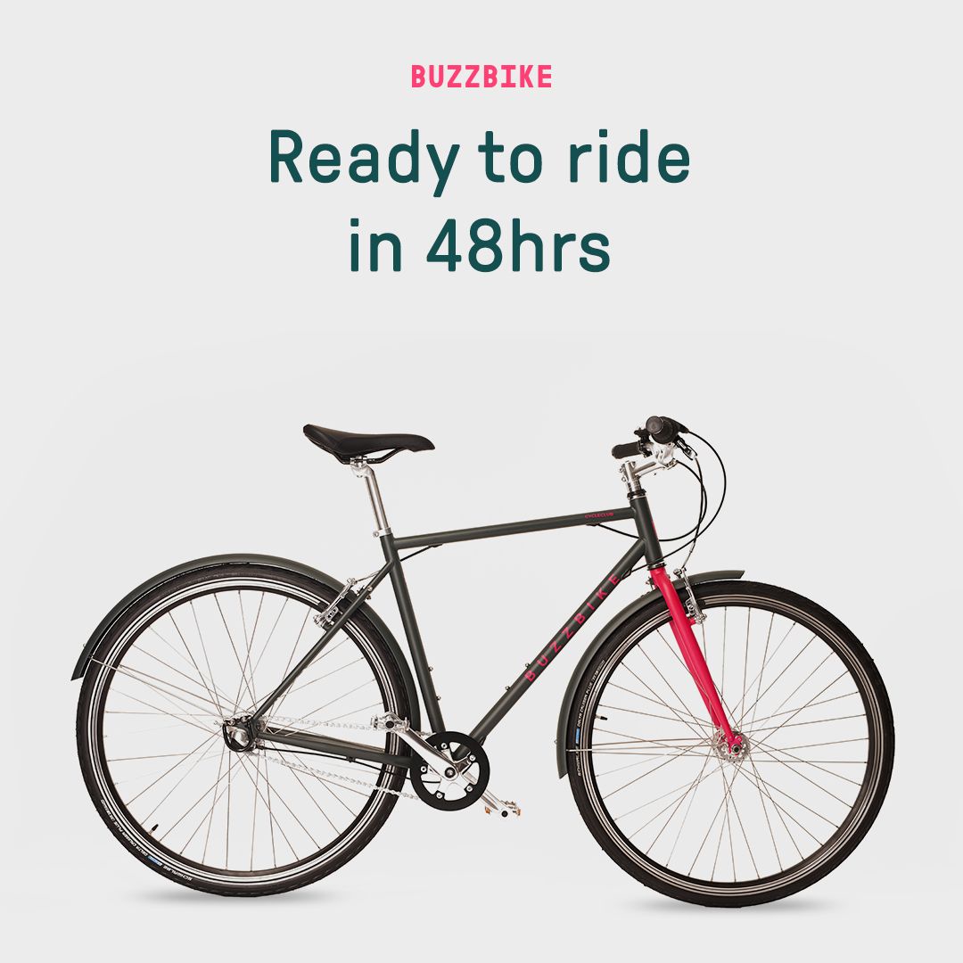 48 hour delivery. No fuss, no delays. We give you everything you need to ride: a 3-speed city Buzzbike, premium lock, theft cover, repairs and more. What’s your favourite thing about Buzzbike?