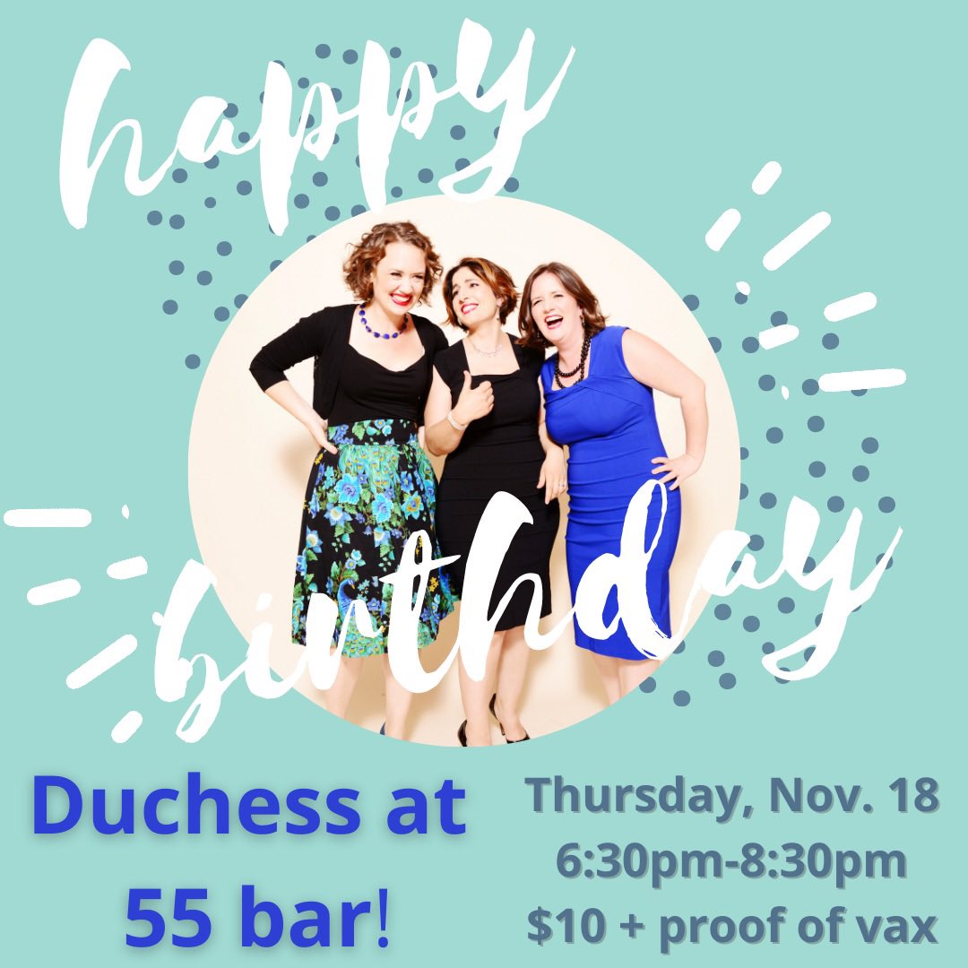 Tonight! We are celebrating 8 years of harmony &amp; hijinks (not bikinis as was autocorrected in our last post!!!) at 55 Bar in NYC. Hope to see you there! Special guests galore! #jazz #livemusic #livejazznyc #livemusicnyc #duchesstrio