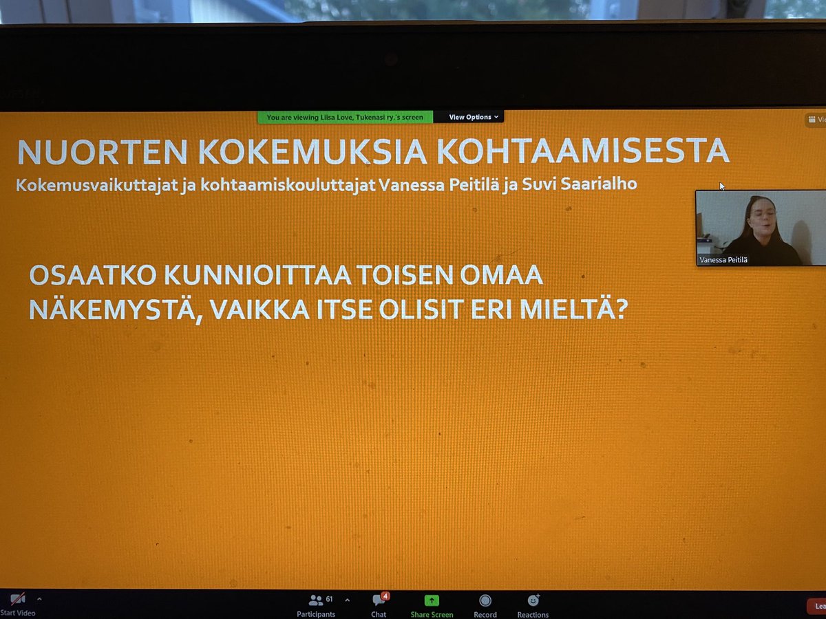 Aito kuuntelu, tunteiden ja ajatusten sanoittaminen, turvallisuus tärkeää. Silloinkin kun olet itse eri mieltä. Kokemusvaikuttajat ja kokemuskouluttajat ⁦<a href="/tukenasi/">Tukenasi ry</a>⁩ Vanessa Peitilä ja Suvi Saarialho kertovat nuorten kokemuksia kohtaamisesta. #vsjärjestöt #järjestöfoorumi