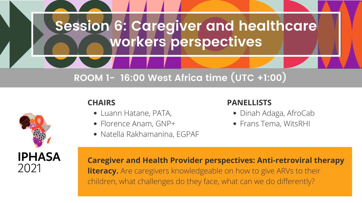 teampata's tweet photo. Don't miss session 6 #IPHASA2021 today, at 16:00 WAT in Room1. https://t.co/69U3YCTDm7
In this session, we will present a short video on challenges faced by caregivers &amp; health providers in initiating #ART &amp; transitioning HIV treatment regimens. @teampata @gnpplus @EGPAF @WitsRHI https://t.co/rzY3gfv2Yd