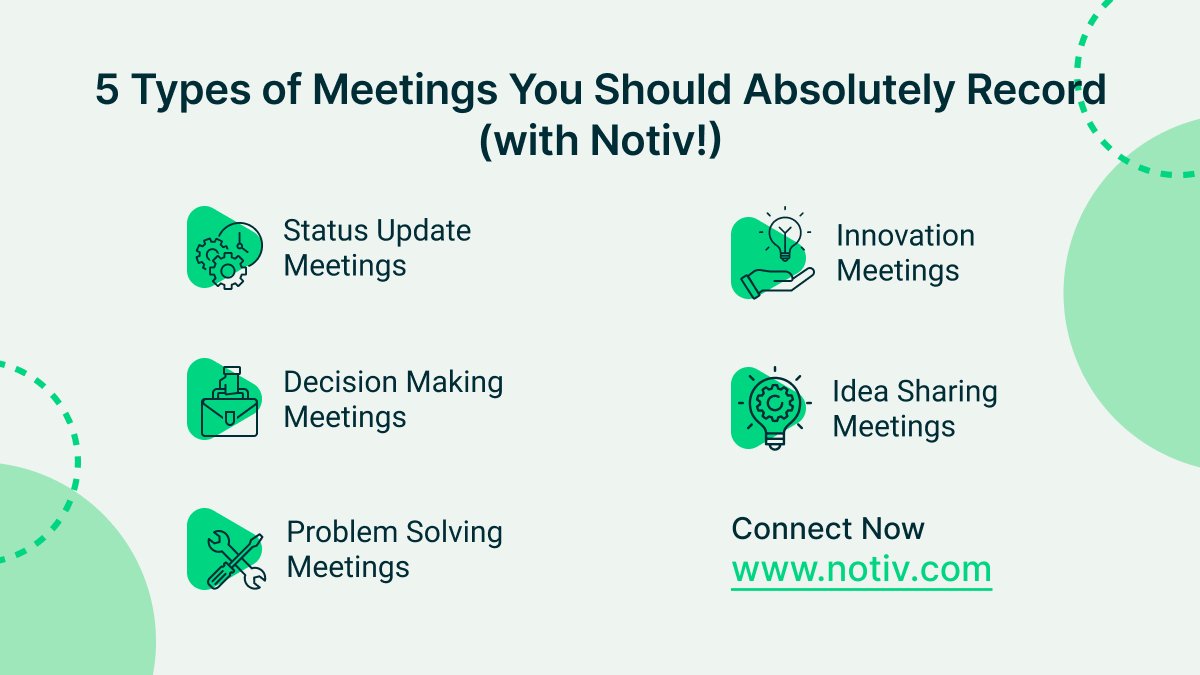 Here are the 5 types of meetings you should absolutely be recording (with Notiv! 😉)

#MeetBetter #record #transcribe #NotivNotetaker #futureofwork