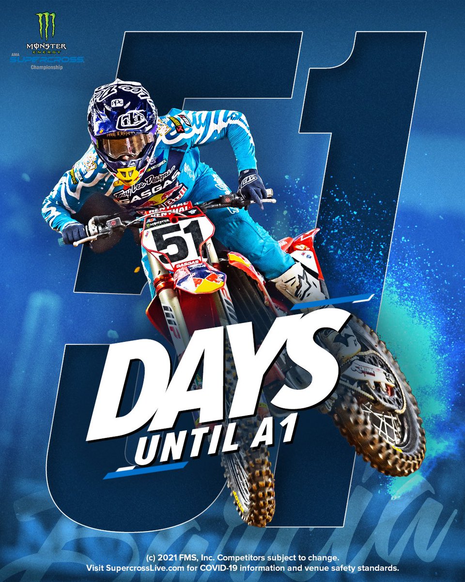 SupercrossLIVE's tweet photo. 5️⃣1️⃣ DAYS UNTIL 🅰️1️⃣

#SupercrossLIVE https://t.co/oqLy2hZhgq