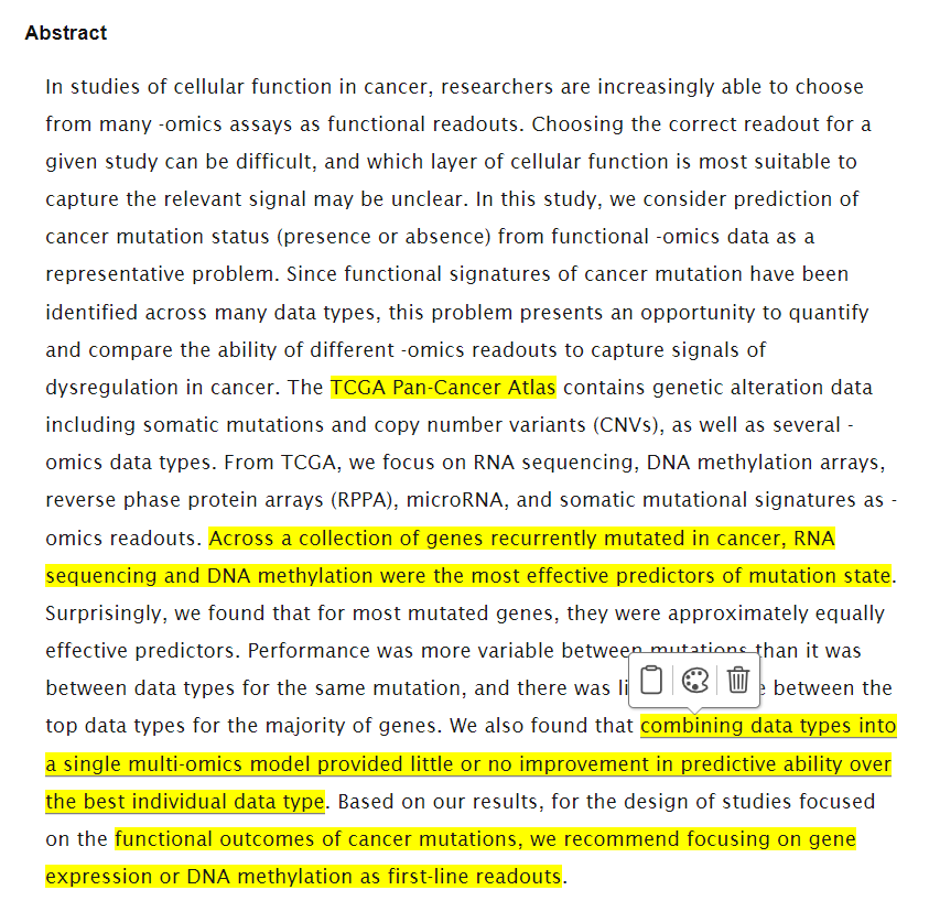 AlbertVilella's tweet photo. Gene expression and DNA methylation consistently predict cancer mutation states https://t.co/zbbV6DmvMP // #methylation #RNA #CancerState #TGCA #PanCancerAtlas https://t.co/Gzi4PX3THE