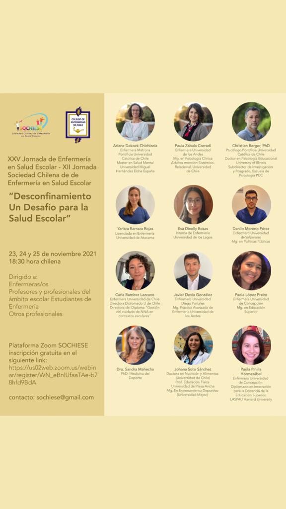 FColega's tweet photo. XXV JORNADAS DE ENFERMERÍA EN SALUD ESCOLAR (SOCHIESE) 
23, 24 y 25 de noviembre 2021 ZOOM
Registro previo https://t.co/v3WMS0Va3m
Recibir datos de conexión enviar mail a sochiese@gmail.com 
#saludescolar #enfermeracolegios @sochiese2020 @Sochiese1 https://t.co/kAiV58Brmn