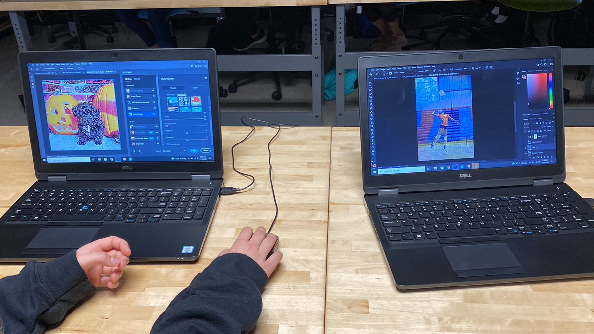 drozd_tech's tweet photo. 8th graders using Neural Filters in Photoshop today. SO COOL!! @Photoshop @BradyMiddle @bradyfablab https://t.co/DbJDR1Xl5K