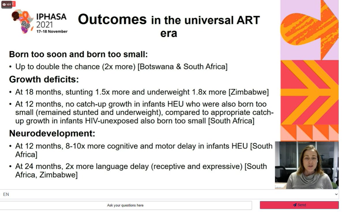 iasociety's tweet photo. At 12 months, children #HIV-exposed and HIV free are 8 to 10 times more likely to have cognitive or motor delays, according to a recent South African study. - @StellenboschUni's Amy Slogrove #IPHASA2021 https://t.co/Aq4AwqnJqj