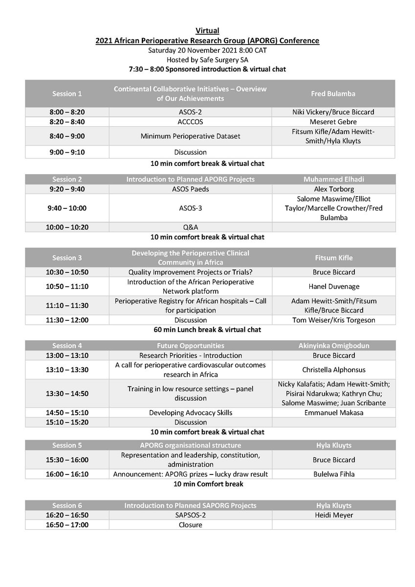Bruce Biccard (@brucebiccard) on Twitter photo Join us for the annual African Perioperative Research Group #APORG <a href="/AfricanSOS/">APORG (African Perioperative Research Group)</a> meeting on Sat 20 Nov at 8am CAT. Free. Register forms.gle/nTf9gZozGtGai1… Thanks to <a href="/EBPOM/">EBPOM</a> <a href="/montymythen/">montymythen</a> for support in development of African Perioperative Network platform launching Saturday! Join us for the annual African Perioperative Research Group #APORG <a href="/AfricanSOS/">APORG (African Perioperative Research Group)</a> meeting on Sat 20 Nov at 8am CAT. Free. Register forms.gle/nTf9gZozGtGai1… Thanks to <a href="/EBPOM/">EBPOM</a> <a href="/montymythen/">montymythen</a> for support in development of African Perioperative Network platform launching Saturday!