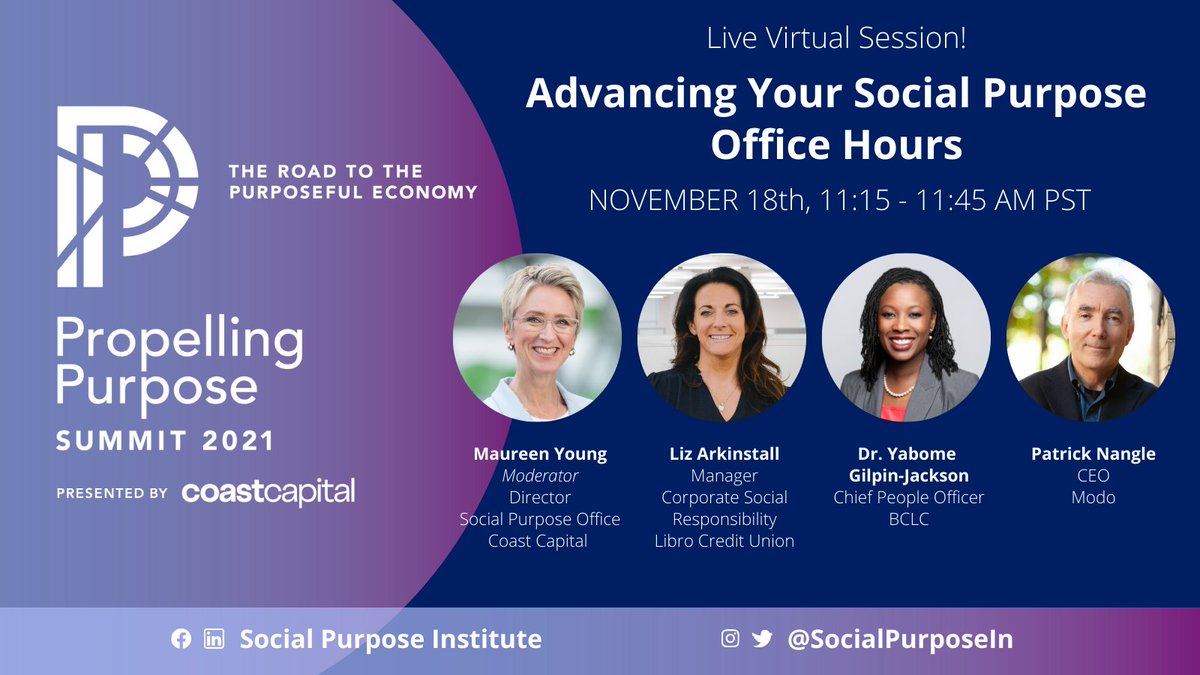 SocialPurposeIn's tweet photo. In our last session before lunch, we are joined by members of @LibroCU, @BCLC, @Coast_Capital, and @modo_carcoop! https://t.co/M00YXSW5SE