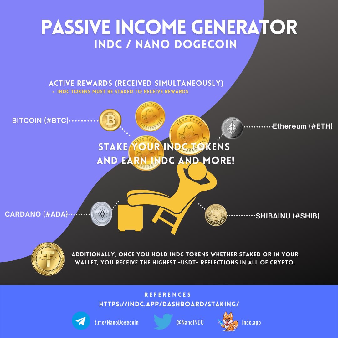 🤩 PASSIVE INCOME 🤩

<a href="/NanoINDC/">NanoINDC</a> allows holders to earn passive income and in so many ways 💰

Stake your #INDC to earn passive $BTC, $ETH, $ADA, $SHIB and $INDC 🤑 

This is on top of the passive $USDT earned just by holding 💎

#NanoDogecoin #passiveincome #BSC #altcoin #BTC