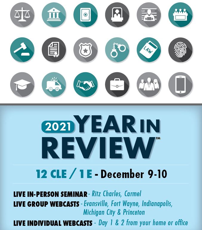 ICLEF's tweet photo. It's that time of year again to get your Year In Review! Enjoy Live at the Ritz Charles, in a Group webcast setting in several locations across Indiana, or in the convenience of your home or office via Individual webcast. For more info, Click here: https://t.co/5x2610xfsi https://t.co/wl0e46xgkr