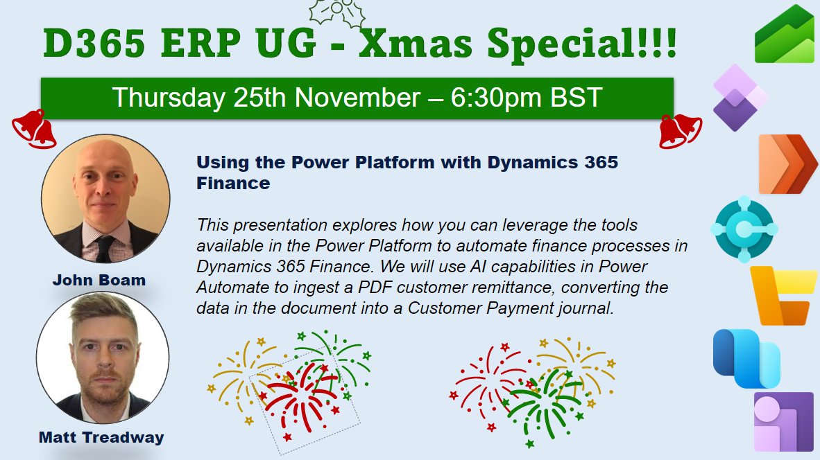 Guess whos Back..  Back Again... It's ME! Ok so yes i'm excited, because it's time to reveal our amazing surprise guests!!! 

Don't forget to sign up: lnkd.in/gg-mYy9F

#D365 #Microsoft #D365UKERPUG #D365Finance #D365SCM #D365ProjOps #msftadvocate #dynamics365 #d365finops