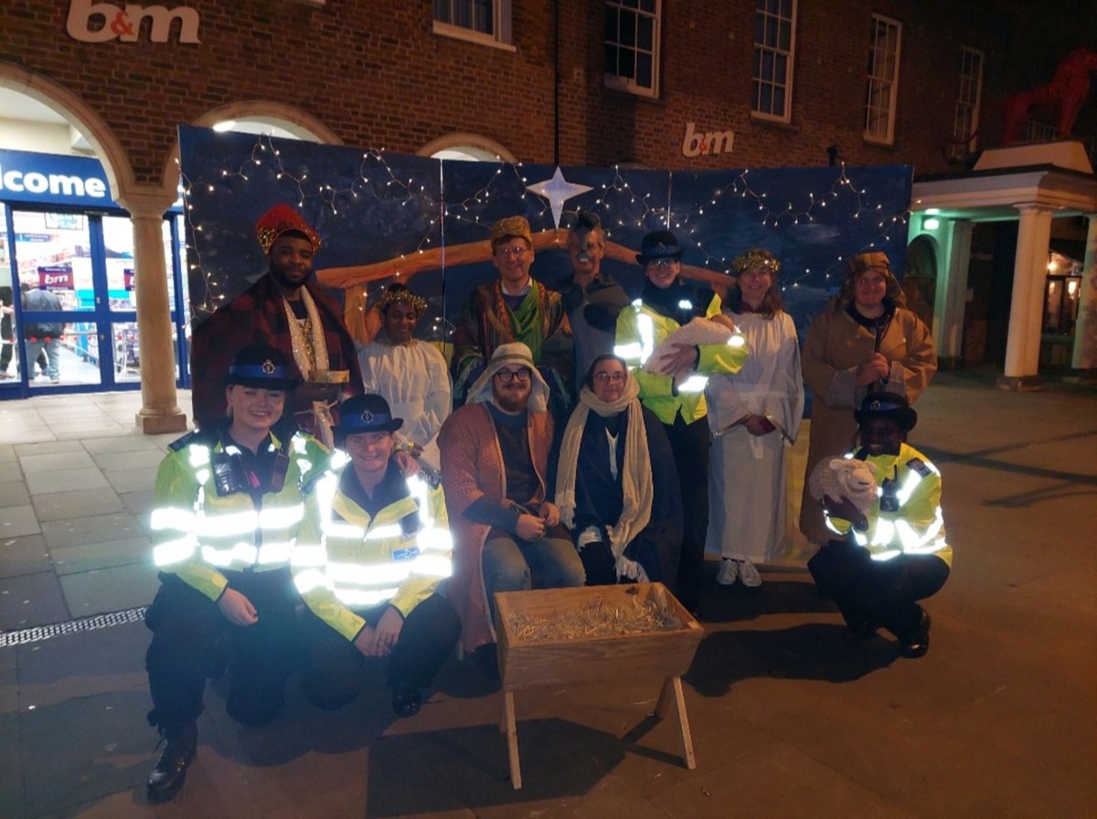 TVP_Wycombe's tweet photo. There was more than one PCSO present at the birth of Jesus?!

Great to see people having a good time at the High Wycombe Christmas lights switch on, including baby Jesus, who was well taken care of in my arms! 

#WycombeNHPT #isitchristmasalready #christmaslights #C7271 #C7050 https://t.co/Ma3eaX1MIx