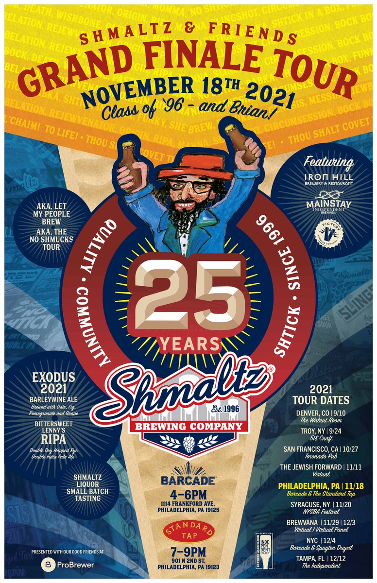 FeHillBrewer's tweet photo. Heading to the big 25th Anniversary event tonight at Barcade &amp; Standard Tap. With Jeremy in town it is sure to be a wild ride @IronHillBrewery @ShmaltzBrewing @VictoryBeer @MainstayBrewing @barcadefishtown @StandardTap https://t.co/wX6laUXE0i