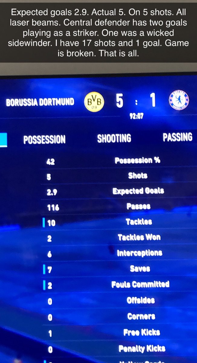 brandonkaempf's tweet photo. @EASPORTSFIFA your game is a joke. Computer scores top corner every shot outside the box. https://t.co/cL5VD8V77z
