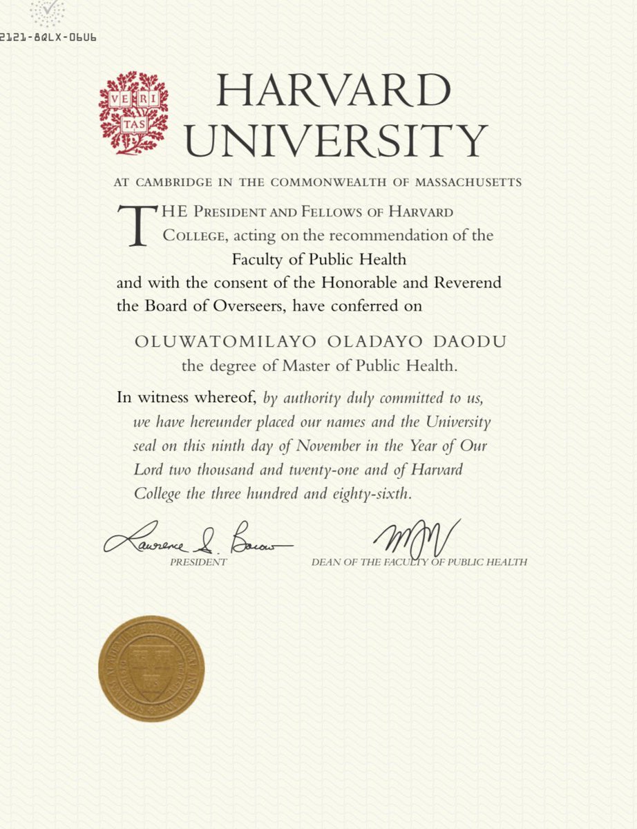 Look what just came in the (e)mail! Officially completed my @HarvardChanSPH MPH. Thanks @Governordayo for all the support and @MaryEBrindle @scarzad for encouraging me to do this degree! It feels good to master Public Health!