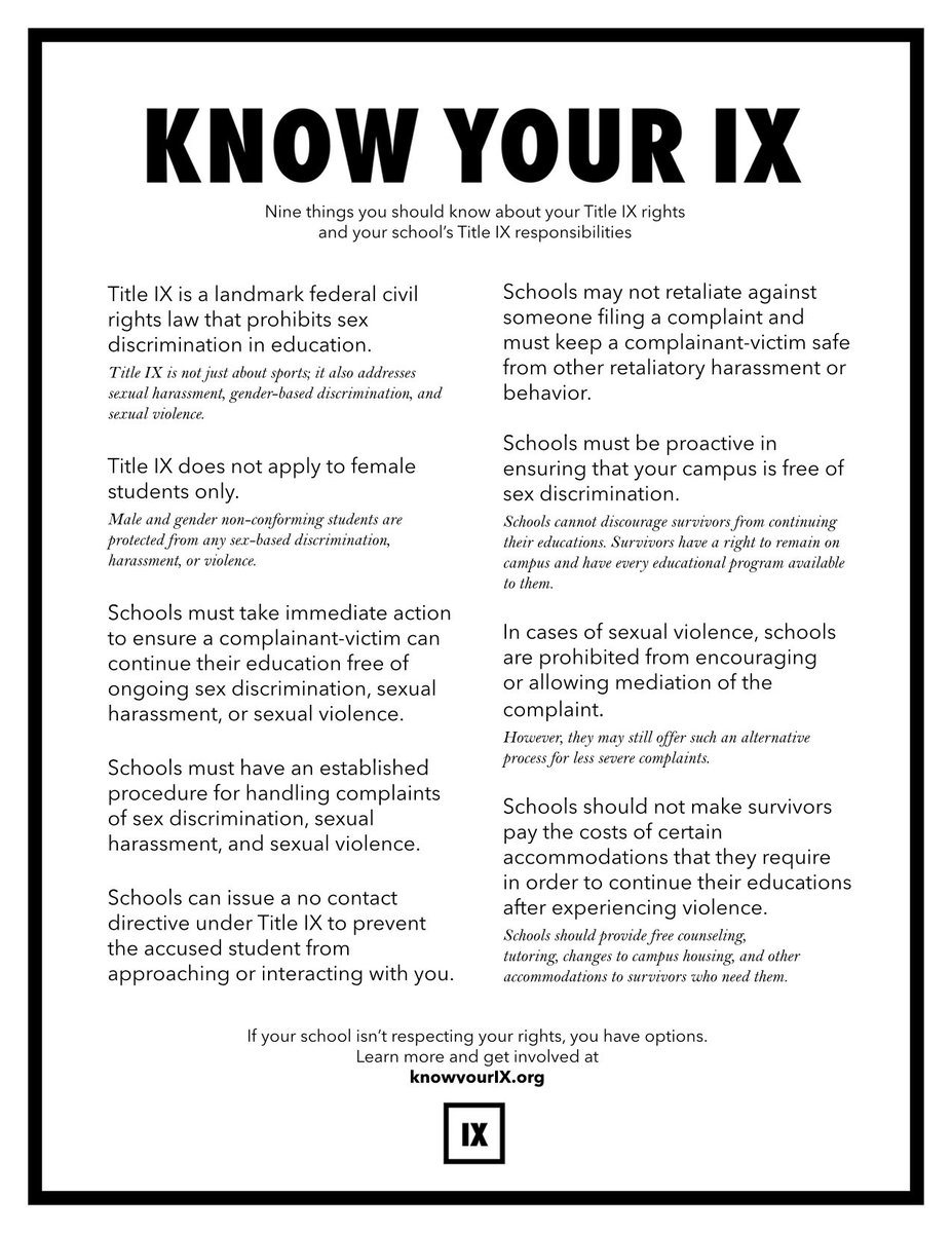 JulieGoldUS's tweet photo. Every student should know the Title IX protections. Any personal experience with these protections? 🤔#knowyourix @AdvocatesTweets #INeedIX Join the movement: https://t.co/Vmrt8hyvPn  4/17 https://t.co/UECBvqNJil