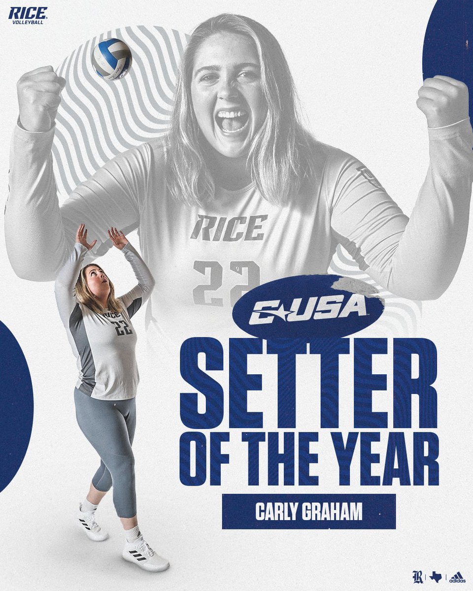 RiceVolleyball's tweet photo. THIS JUST IN | 5️⃣ Owls receive #CUSAVB All-Conference recognition; @carlyvball named Setter of the Year for second straight season! 

📰 » https://t.co/ZGwxVnaiak

#GoOwls👐 x #UnfinishedBusiness https://t.co/uvW6R6g4pL
