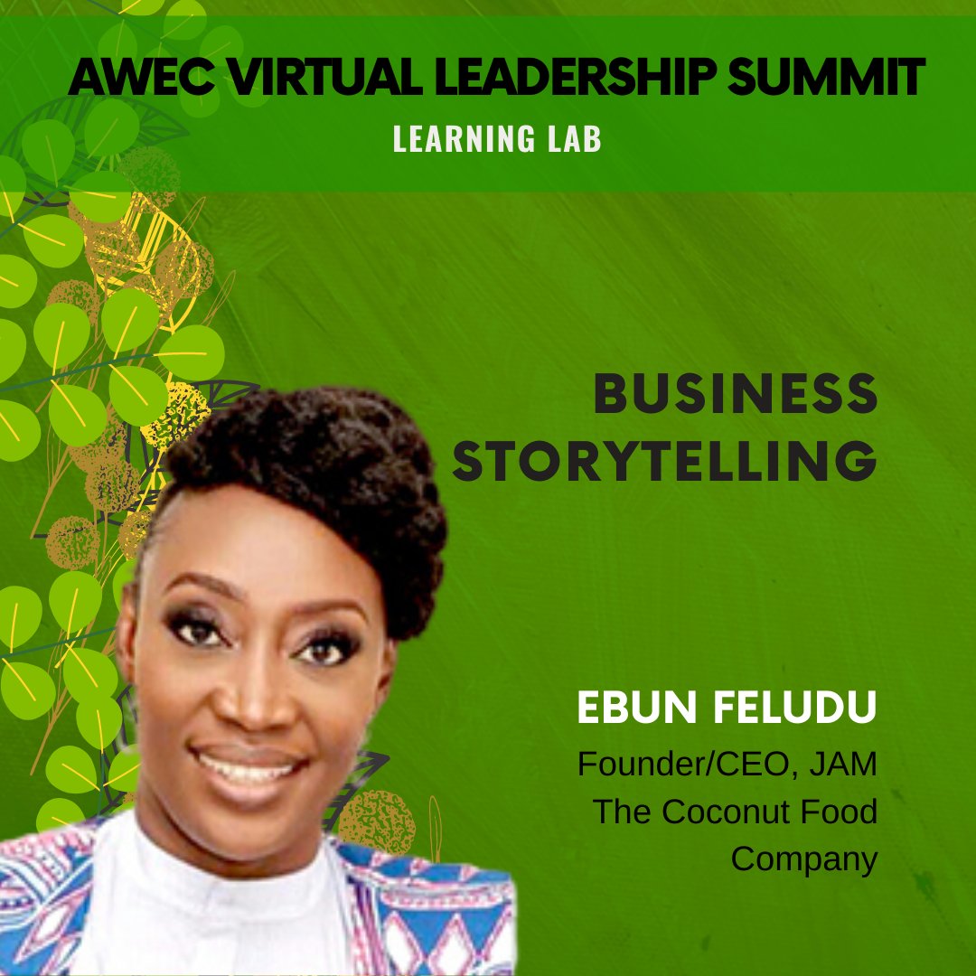 WeAreAWEC's tweet photo. There is a sweet spot in the universe that all of us can occupy. So don't be afraid to share your story.
AWEC Alumna Ebun Feludu, CEO, The Jam Food Company, Nigeria provided insights on the process of crafting a cohesive and coherent business story. #AWECSummit21 https://t.co/ZB5UgHHER9