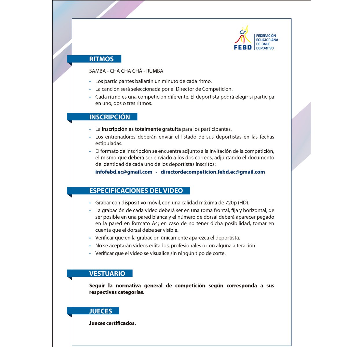 Femexbaile's tweet photo. 📣 Para los interesados en concursar en la especialidad Latino, les dejamos las bases para la competencia.

#femexbaile #latino2021 #febd https://t.co/CKxwtie42n