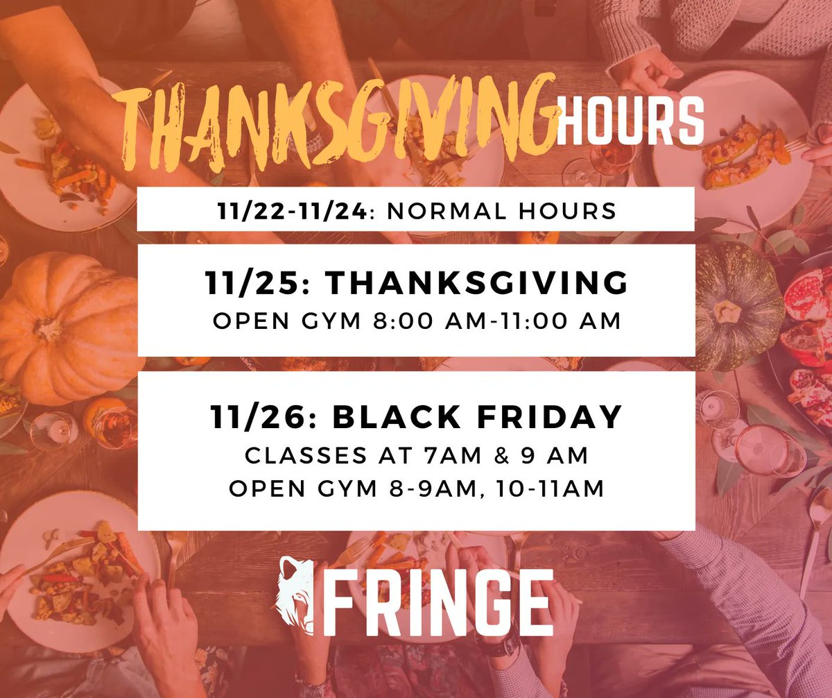 Looking ahead to Thanksgiving break? We have plenty of hours for your post-🦃 fitness!