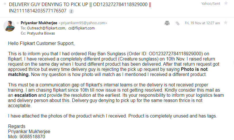prik_m's tweet photo. Dear Flipkart, I am chasing you people since 10th Nov over call and chat and till now issue is not resolved. I will be glad if you provide a resolution 
@_Kalyan_K @_sachinbansal @binnybansal @Flipkart @FlipkartStories @FlipkartVideo @WorkAtFlipkart @FlipkartSellers https://t.co/OH0Sh0Zot7
