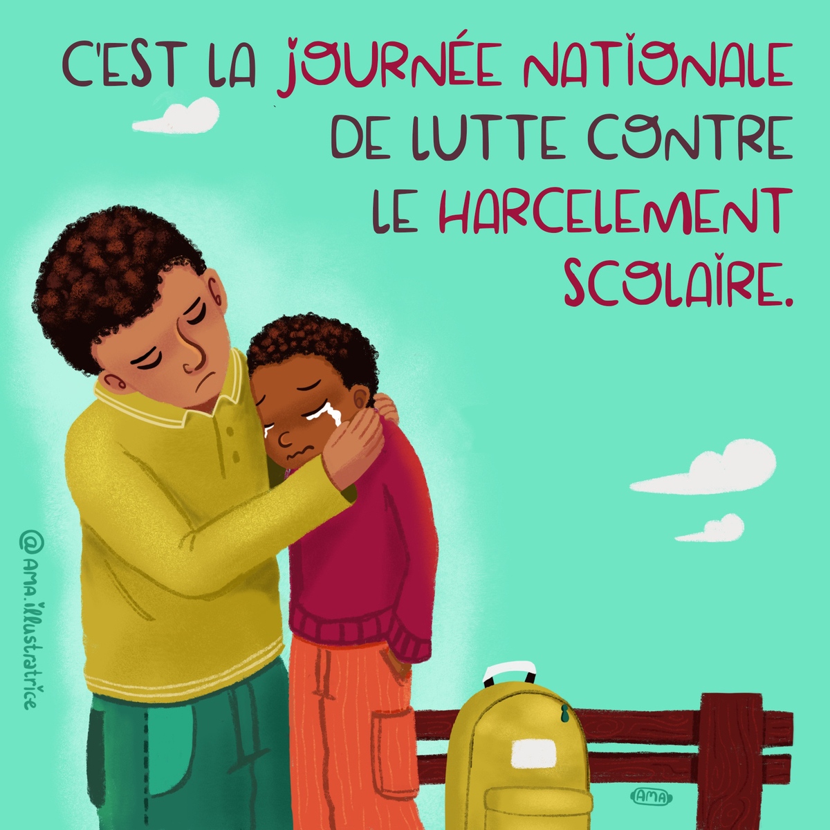 ⭐ Hello les amis, je partage avec vous une illustration que j'avais réalisée en 2019, qui est plus que jamais d'actualité malheureusement... 😢
Près de 700 000 enfants sont insultés, menacés, battus, bousculés ou reçoivent des messages injurieux à répétition. ⭐