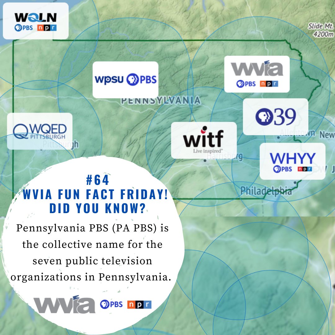 WVIATVFM's tweet photo. #WVIAFunFactFriday Pennsylvania PBS (@pa_pbs) is the collective name for the seven public television organizations in Pennsylvania. 

ℹ️: https://t.co/js9rHMToac
ℹ️:https://t.co/a5dW227Ayb

#WVIAfunFactFriday #WVIA #PBS #PAPBS https://t.co/DwciQrOYof