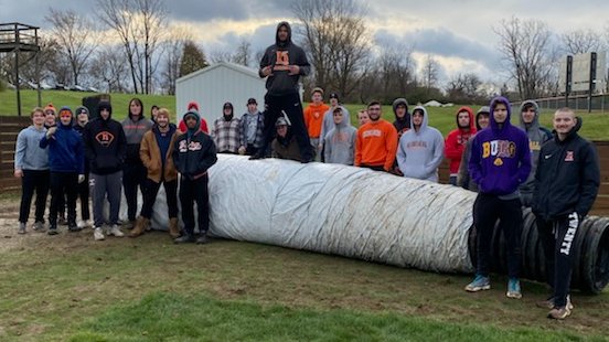 BergBaseball's tweet photo. Some "lasts" in life will be moments you fondly look back on and reminisce over...the last day of high school, the last college road trip, that last career hit or strikeout.  However...this is not one of those...LAST TARP PULL AT PEACEFUL VALLEY!!  The turf is getting closer! https://t.co/v6cneSjSOB