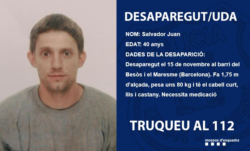 mossos's tweet photo. El Salvador Juan va desaparèixer el 15 de novembre al barri del Besòs i el Maresme (Barcelona). Ajuda'ns a trobar-lo

Salvador Juan desapareció el 15 de noviembre en el barrio del Besòs i el Maresme (Barcelona). Ayúdanos a encontrarlo https://t.co/CY8rAZDuZ2