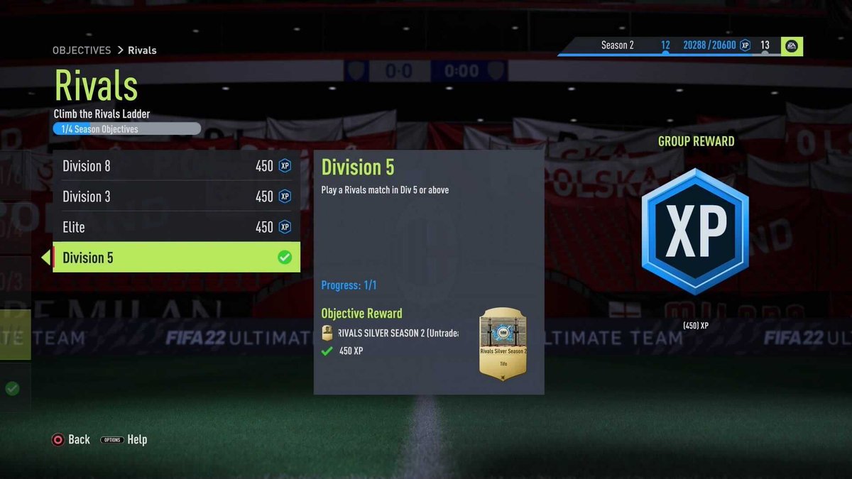EASFCDirect's tweet photo. We have updated the Seasonal Rivals Objectives, so players who are already in a higher Division than the requirements, can complete them. 

For example, "Reach Division 5 on the Rivals ladder" has been changed to "Play a Rivals match in Division 5 or above". https://t.co/7IkBwv7IRs