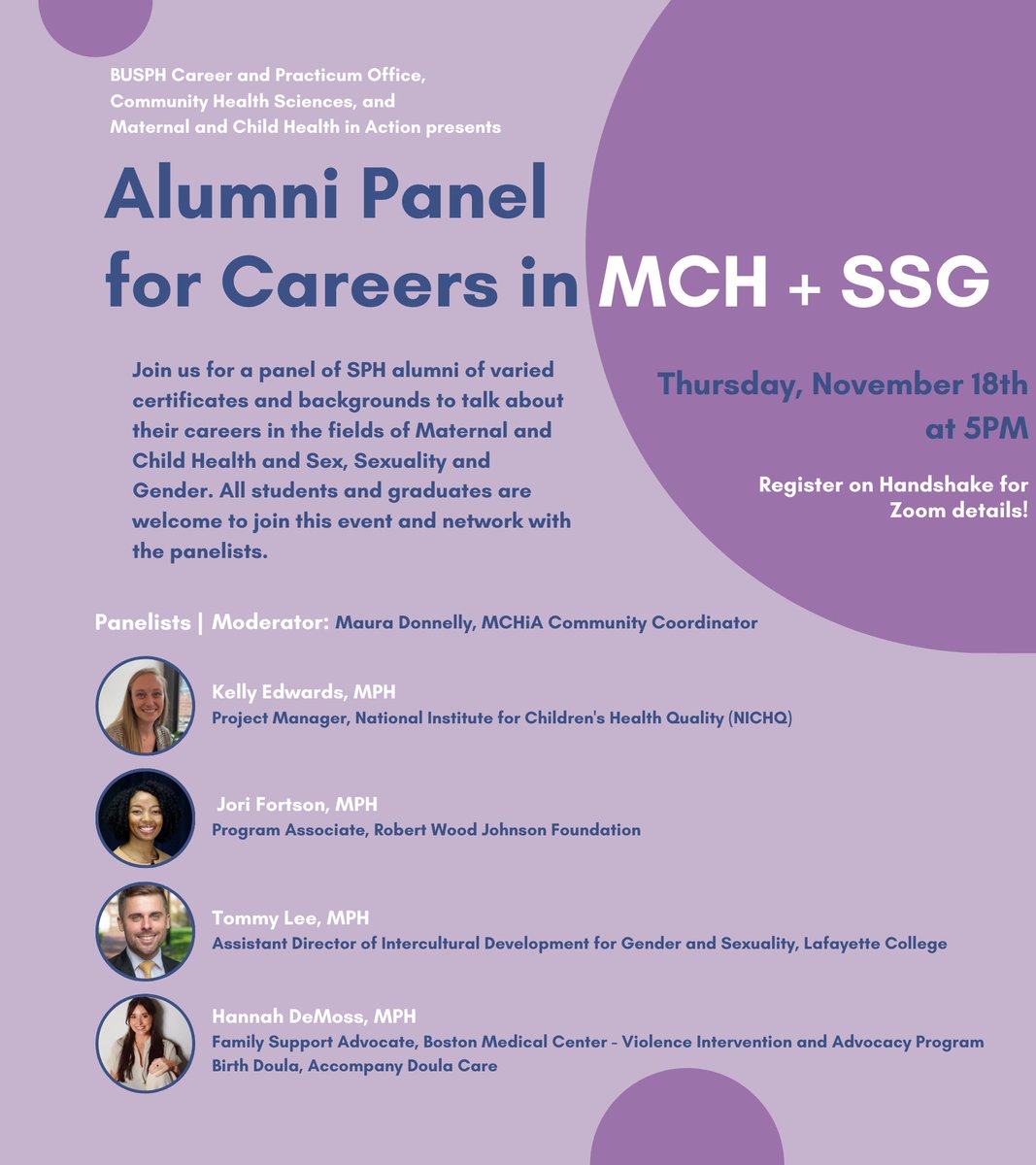 TONIGHT: MCHiA is collaborating with CHS to discuss careers in Maternal and Child Health as well as Sex, Sexuality, and Gender. This is a great opportunity for upcoming graduates!

We hope to see you there!