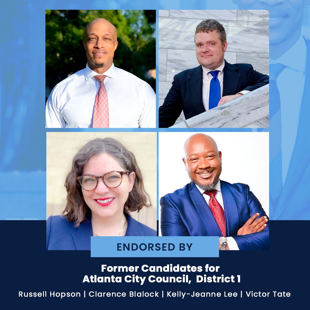 JasonHWinston's tweet photo. I am truly honored to be endorsed by Russell Hopson, Clarence Blalock, Kelly-Jeanne Lee and Victor Tate, former candidates for Atlanta City Council, District 1! 

We all want District 1 to thrive, and we will each do our part to make that happen. I am thankful for their support. https://t.co/Ym1bG5ibAU