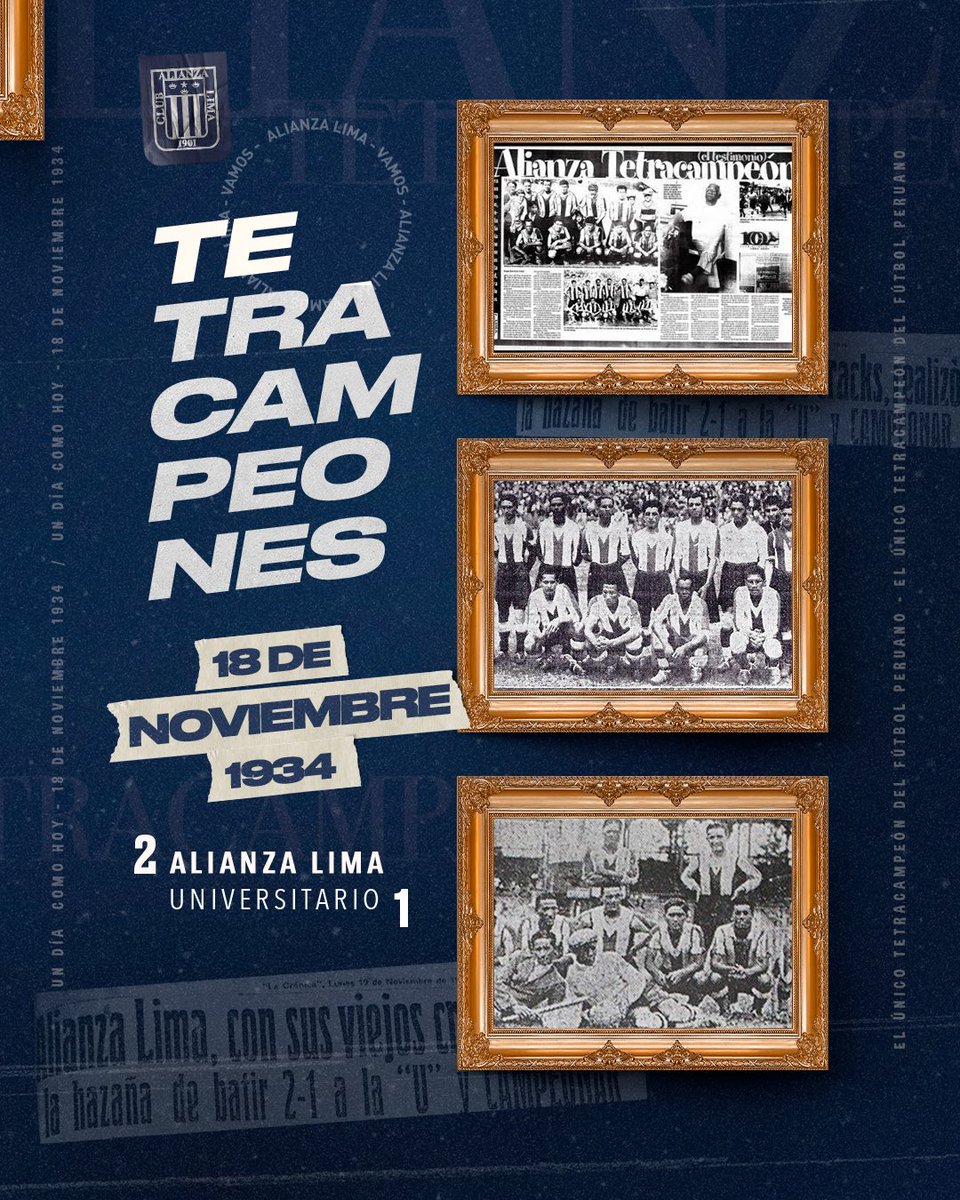 ClubALoficial's tweet image. ¡𝐀𝐋𝐈𝐀𝐍𝐙𝐀 𝐋𝐈𝐌𝐀, 𝐄𝐋 Ú𝐍𝐈𝐂𝐎 𝐓𝐄𝐓𝐑𝐀𝐂𝐀𝐌𝐏𝐄Ó𝐍 𝐃𝐄𝐋 𝐅Ú𝐓𝐁𝐎𝐋 𝐏𝐄𝐑𝐔𝐀𝐍𝐎!💙

El 18 de noviembre de 1934 nos consagramos campeones del torneo al vencer a Universitario por 2-1 en la fecha final, siendo nuestro cuarto título consecutivo.