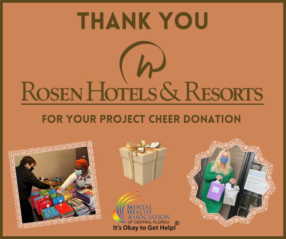 MHACF's tweet photo. During the season of gratitude, we'd like to share ours for @RosenHotels. Rosen recently donated to our #ProjectCheer initiative and the deadline is quickly approaching to reach our donation goal.
Visit https://t.co/knEkYukXqo for more ways to help.
#MHACF #MentalHealthMatters https://t.co/PynjatPYXX