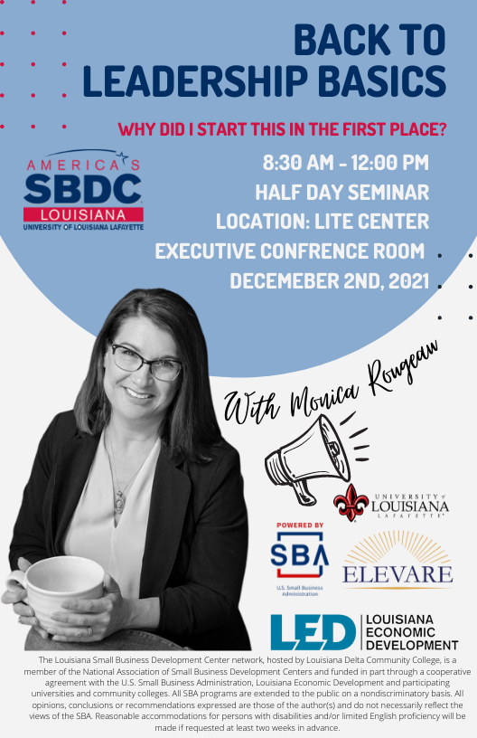 LSBDCUL's tweet photo. Please join us for this informative leadership conference with Monica Rougeau of Elevare International!  

Please register at this link:
https://t.co/axMDOgIH67 https://t.co/ZQcz40Li87