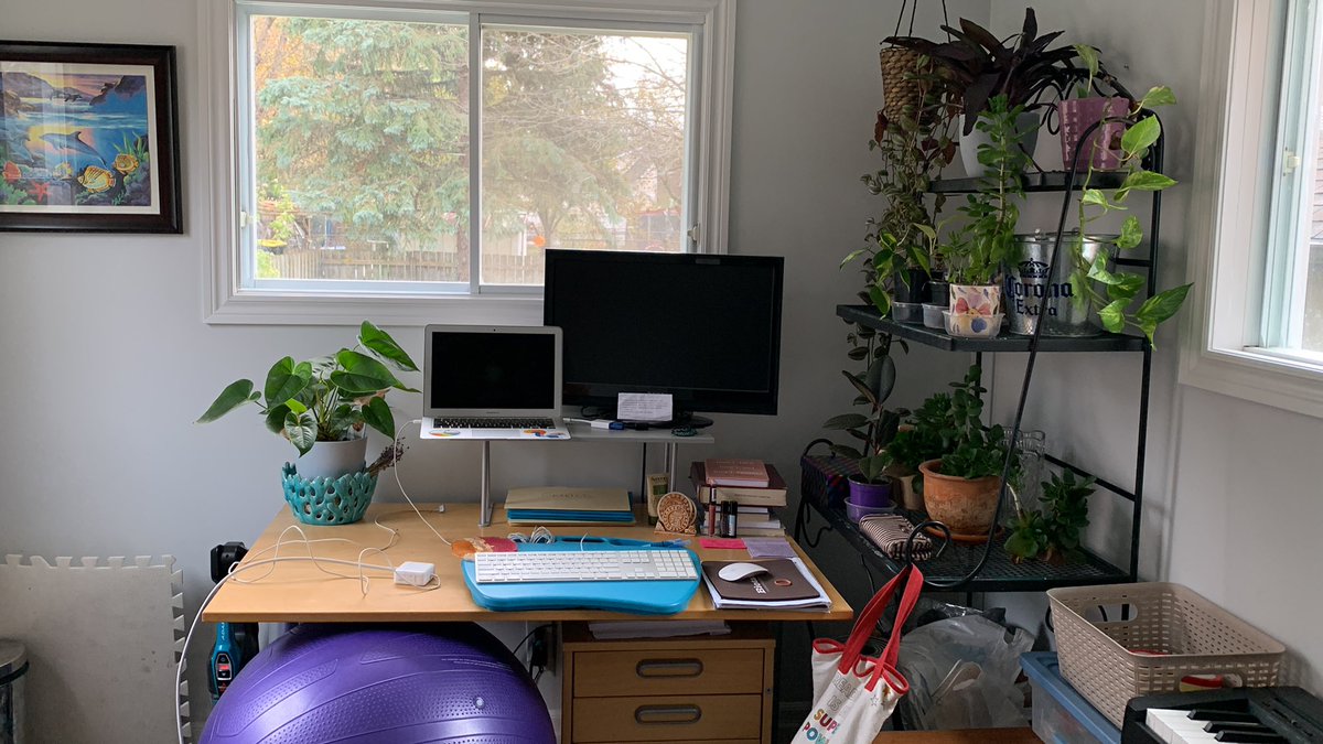 A_Quirky_Human's tweet photo. What do you do when the brisk wind blows and you have no where to put all your outdoor plants???? Bring the outdoors INSIDE (and rearrange your office) ๐ What does your #HappyWorkSpace look like??!! https://t.co/eAaLBfDF46