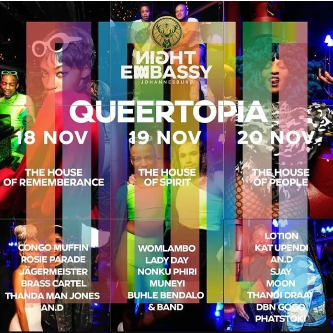 fomofridaysza's tweet photo. 2021 still has more in store. How is it late November?! Carry an umbrella and enjoy the weekend! 🚀🪂 #FOMOFridays #Weekender #JHB #gigguide https://t.co/1qv3HYn3hv ft. #queertopia #ninelivesmarkettheatre #igamalesedi #joburgballet #goodmangallery https://t.co/zFGbkhOgt9